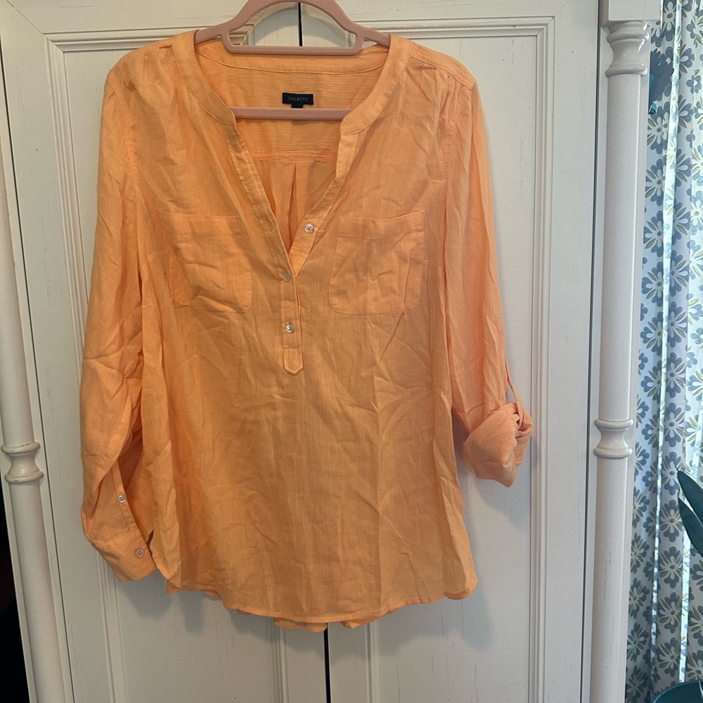 Talbots Peach-Orange Tunic Popover Shirt Sz L Excellent gorgeous